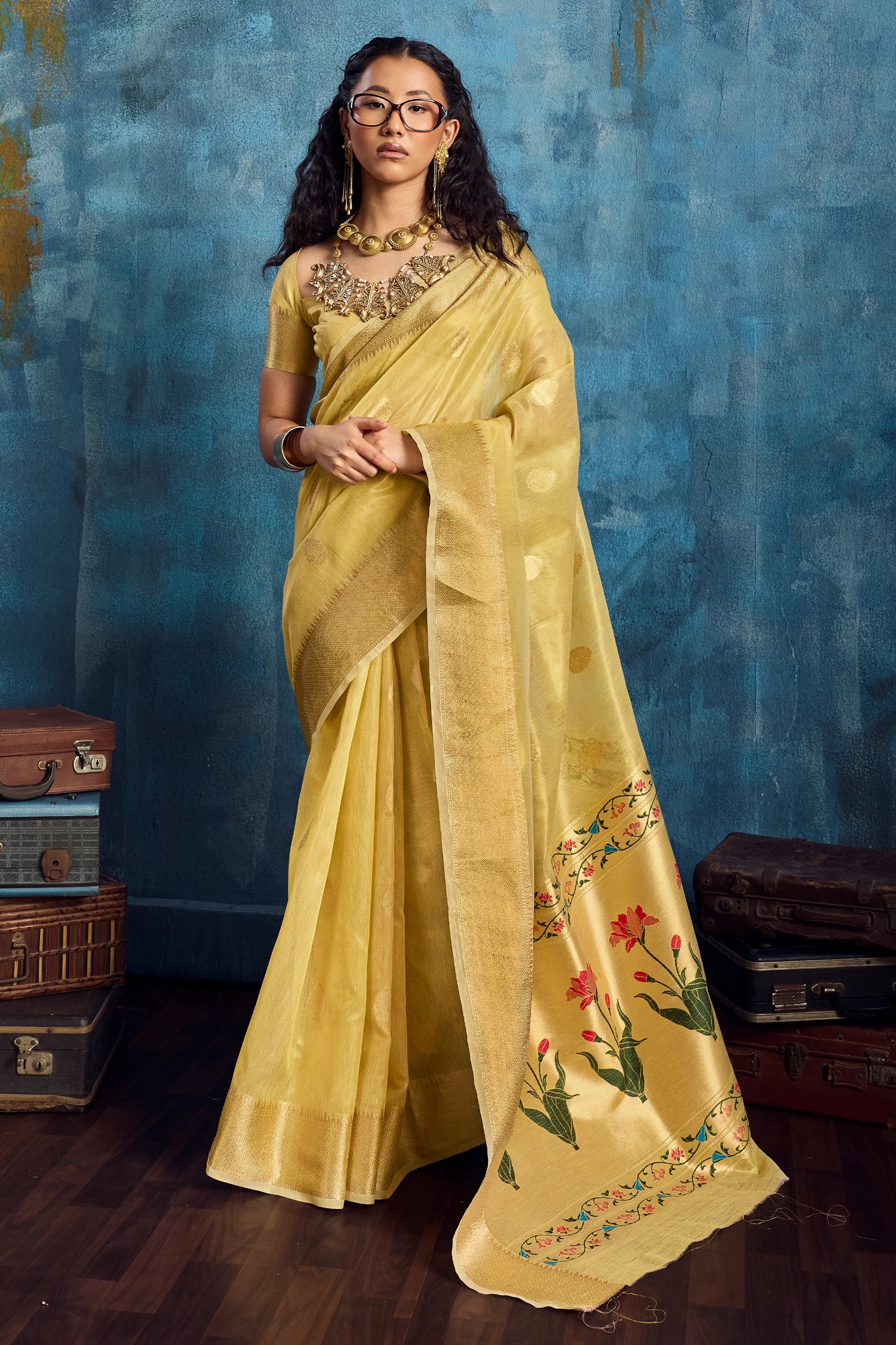 Yellow Woven Zari Tissue Saree-SAR12351_1_SareeButa.com