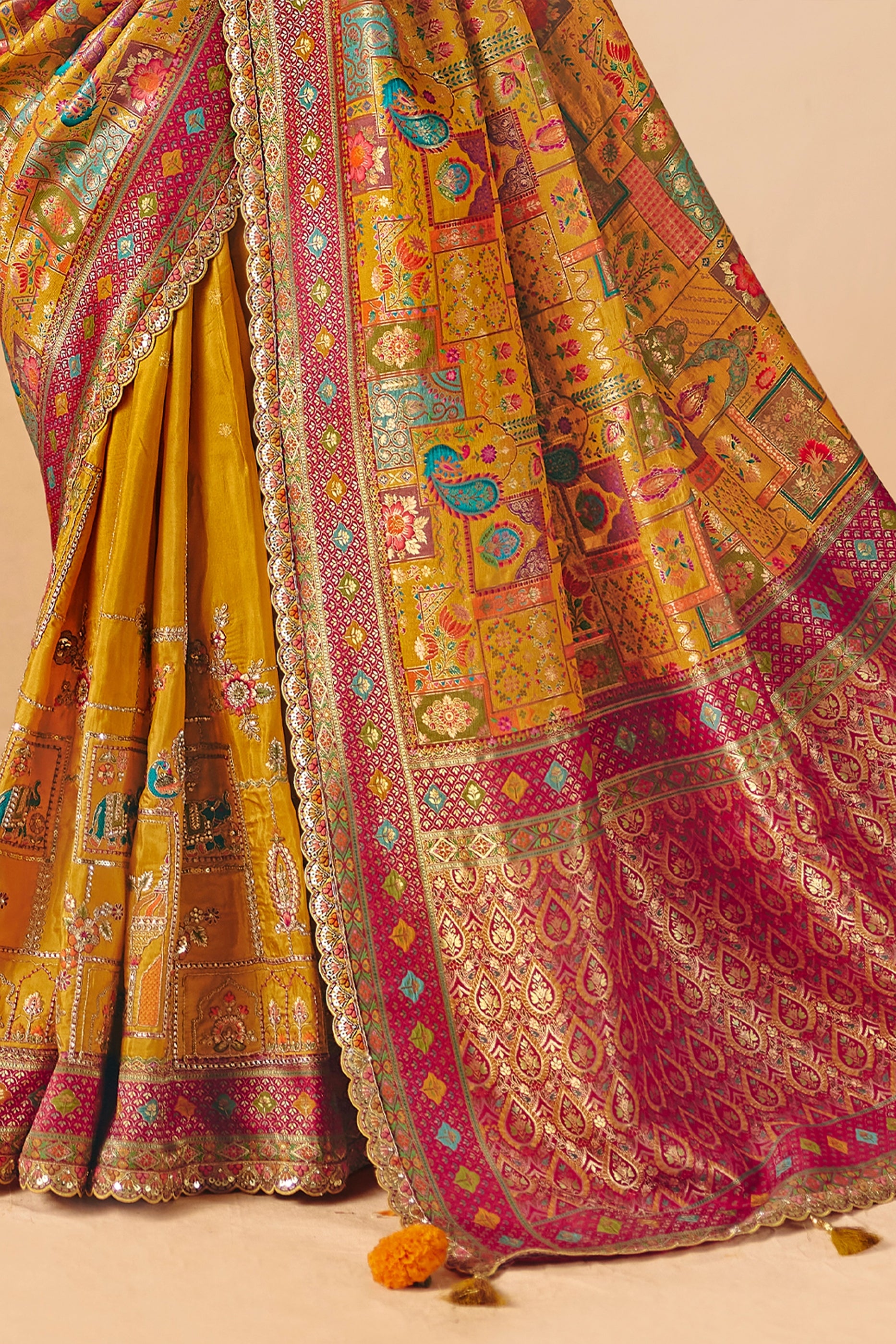 Yellow Zari Work Dola Silk Saree With Embroidery-SAR12064_4_SareeButa.com