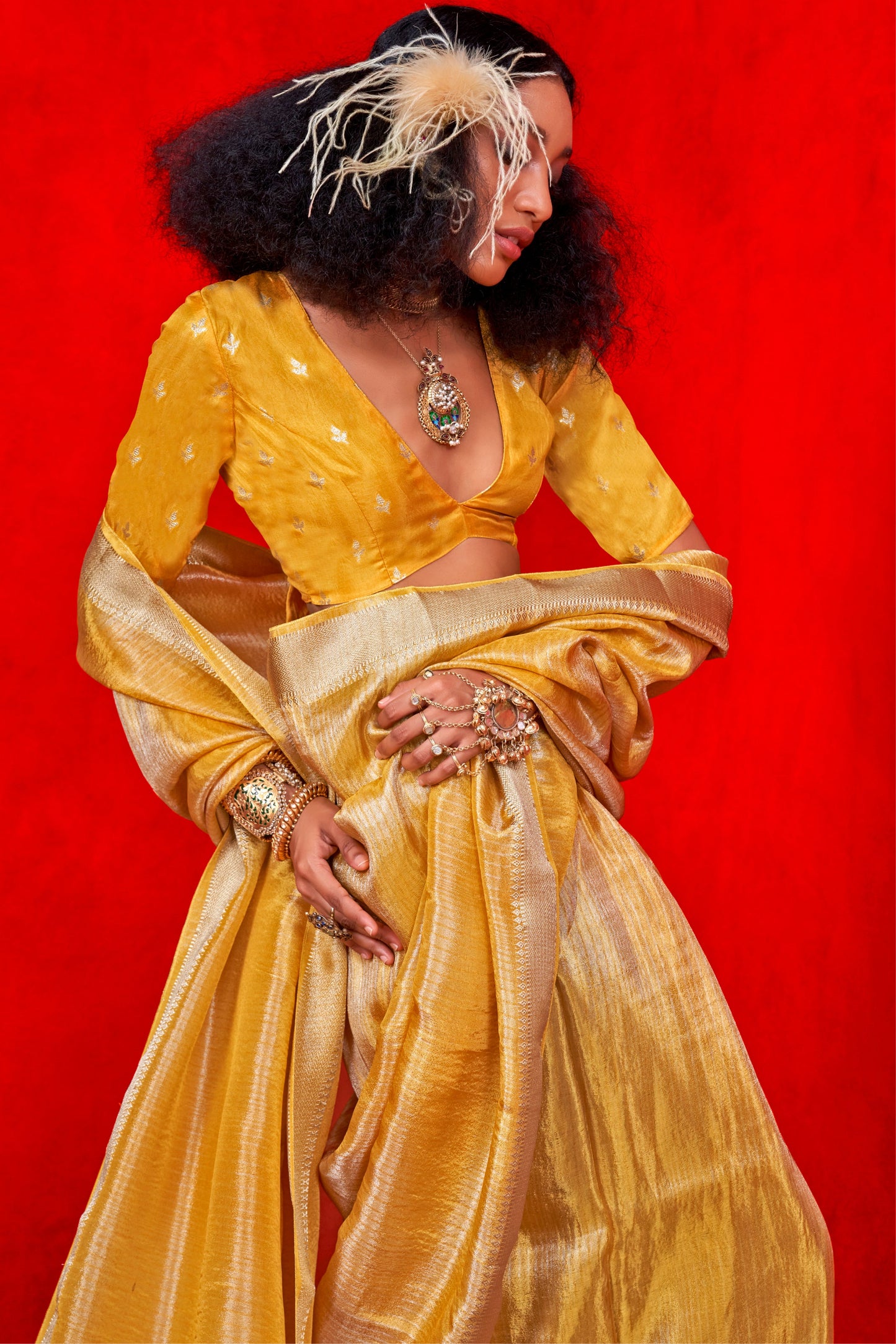 Yellow Zari Work Viscose Tissue Saree-ZB133872_3_SareeButa.com