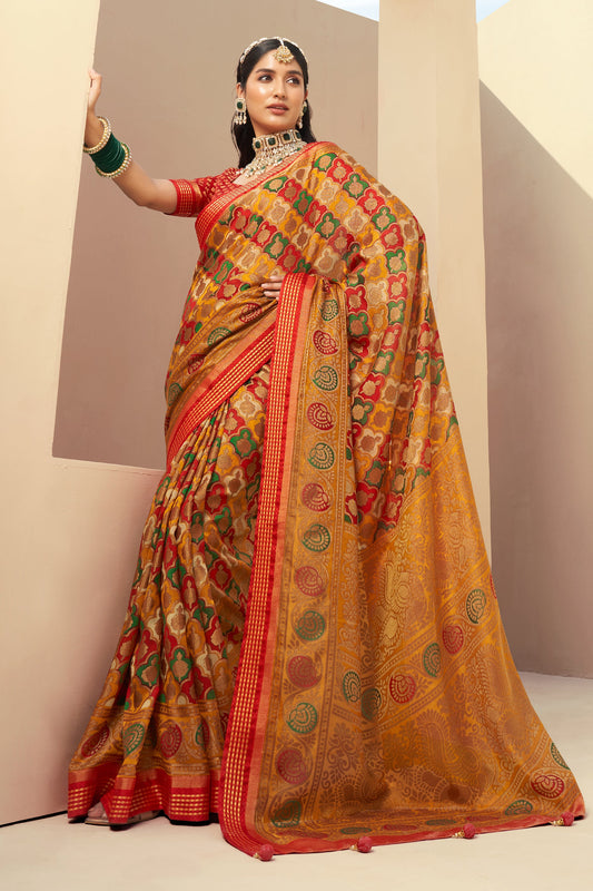 Yellow and Red Printed Georgette Saree-SAR10121_1_SareeButa.com