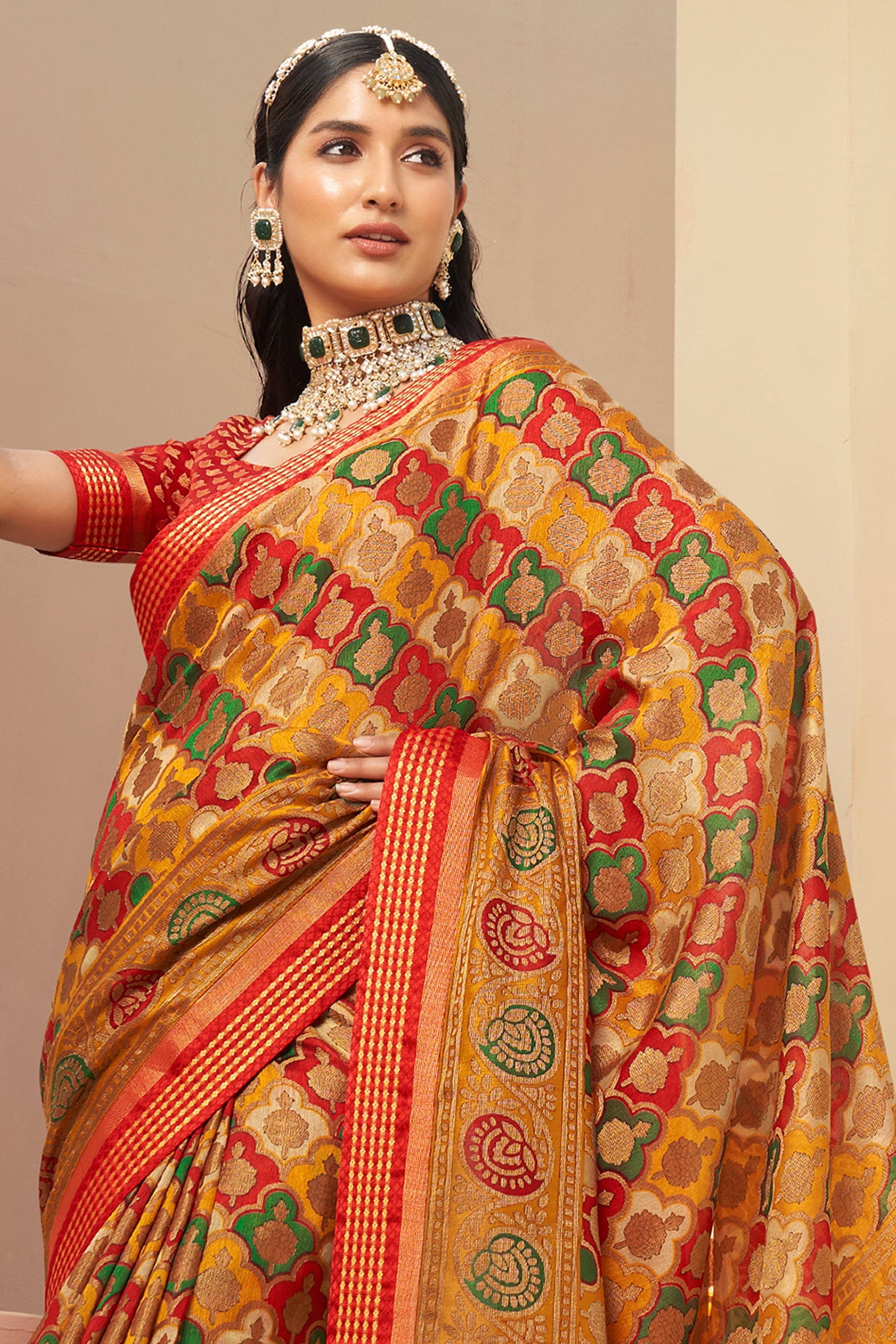 Yellow and Red Printed Georgette Saree-SAR10121_3_SareeButa.com