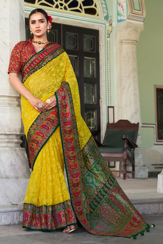 Yellow and Red Printed Georgette Saree-SAR10205_1_SareeButa.com