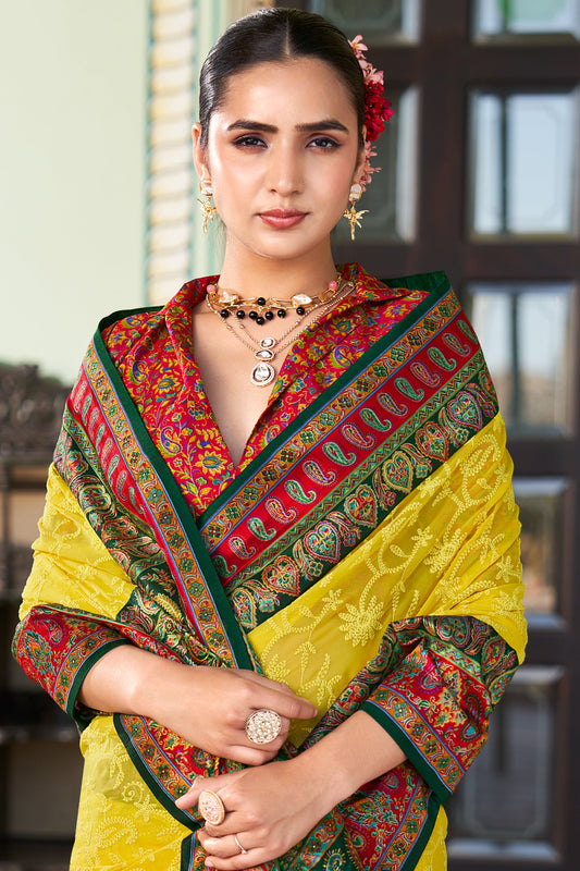 Yellow and Red Printed Georgette Saree-SAR10205_2_SareeButa.com