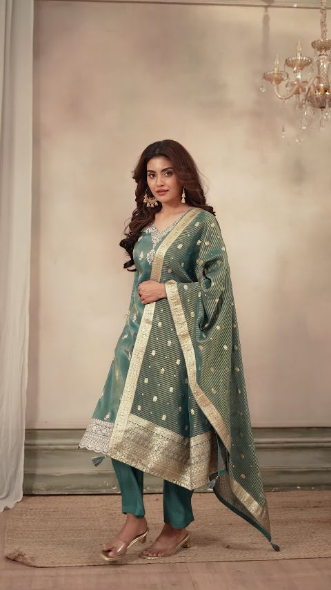 Teal Readymade Tissue Suit-SS306