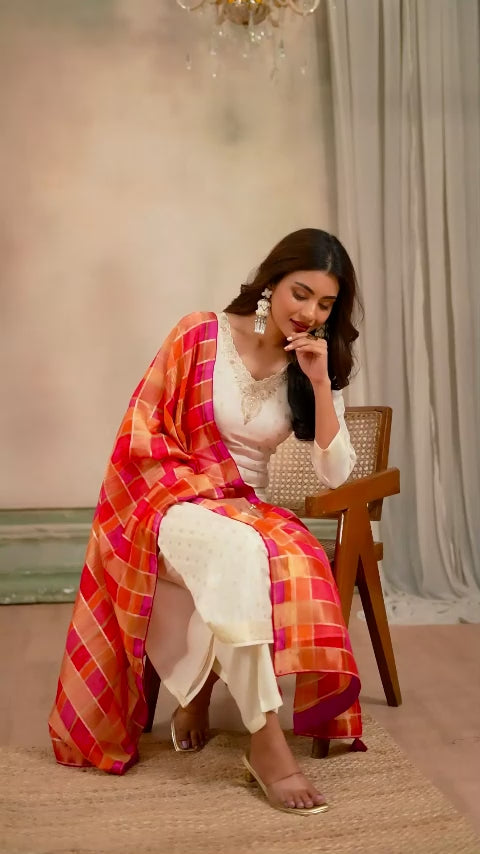 Off White Readymade Silk Suit-SS302