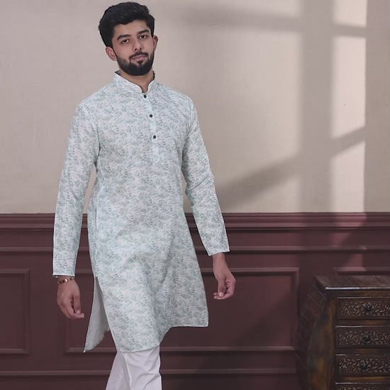 Green Printed Linen Kurta Pajama-MW68