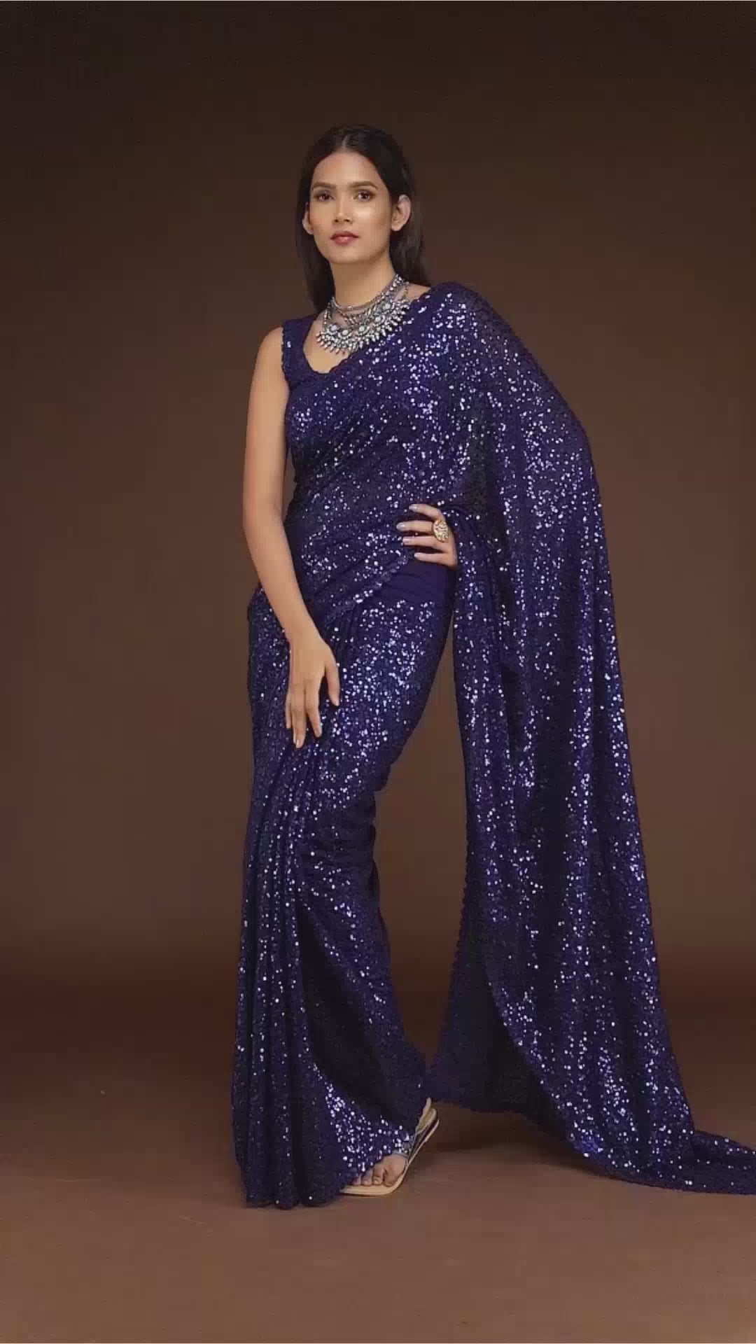 BLUE GEORGETTE SEQUIN SAREE  - ZB131768