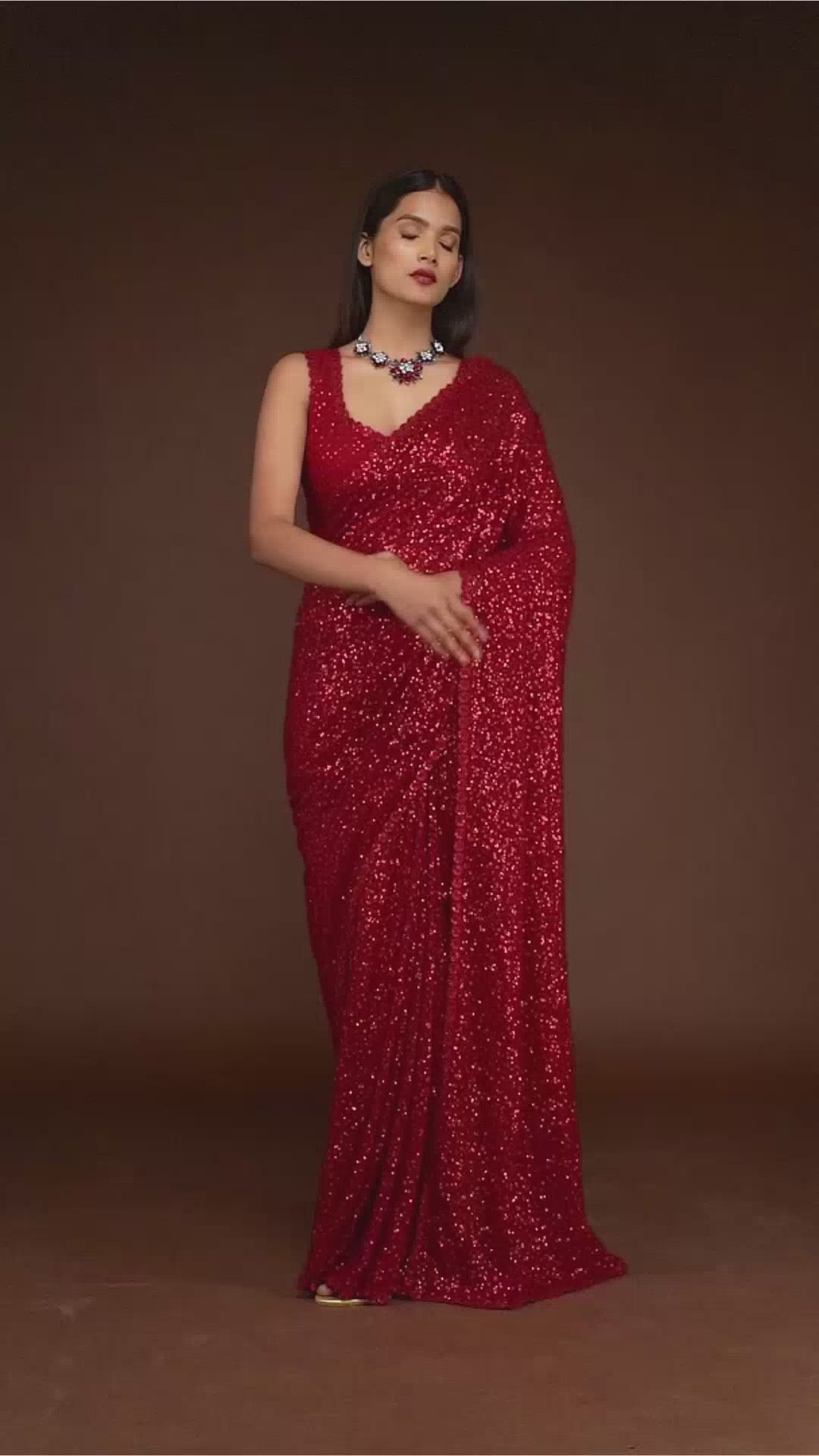 RED GEORGETTE SEQUIN SAREE - ZB131767