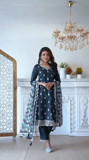 Blue Readymade Silk Suit-SS308