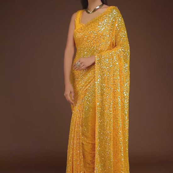 YELLOW GEORGETTE SEQUIN SAREE - ZB131766