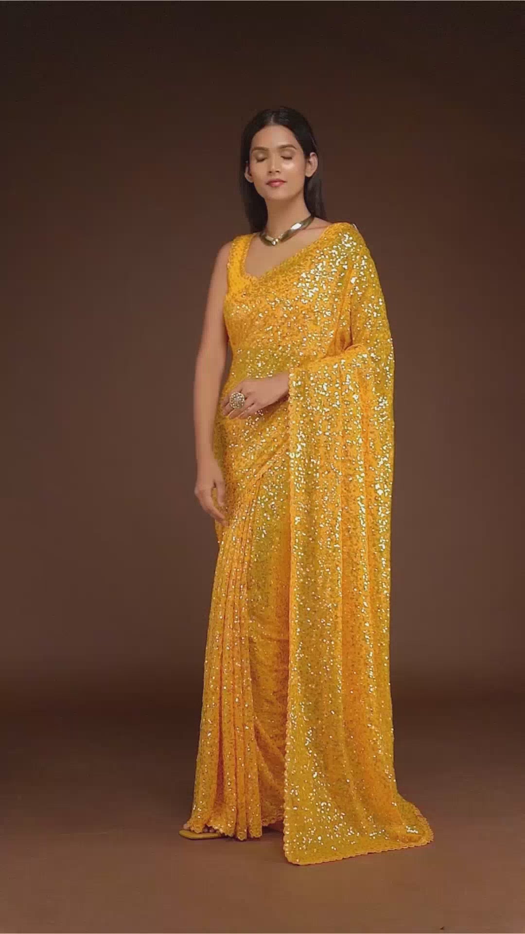 YELLOW GEORGETTE SEQUIN SAREE - ZB131766