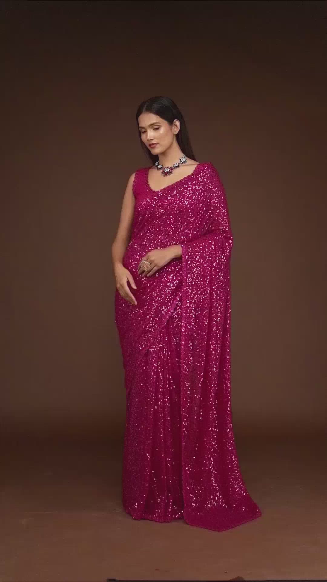 PINK GEORGETTE SEQUIN SAREE - ZB131760