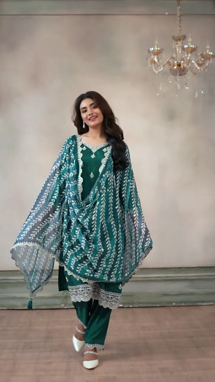 Green Readymade Silk Suit-SS310