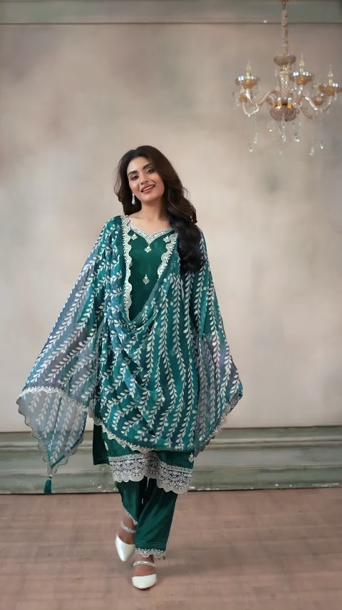 Green Readymade Silk Suit-SS310