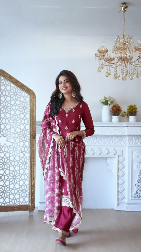 Red Readymade Silk Suit-SS309