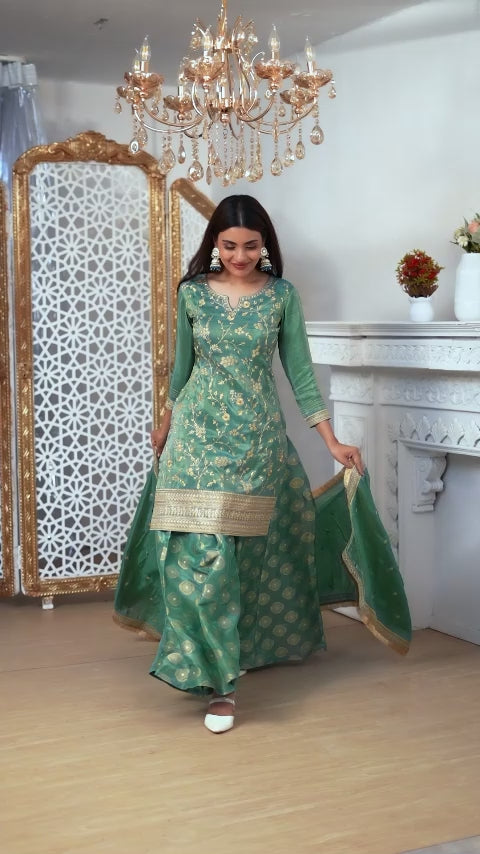 Blue Readymade Tissue Sharara Suit-SS294