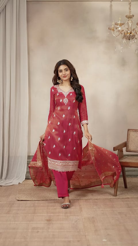 Red Readymade Tissue Suit-SS305