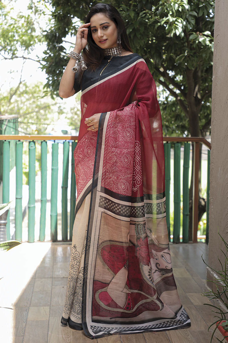 maroon-linen-saree-zb130361_1_SareeButa.com