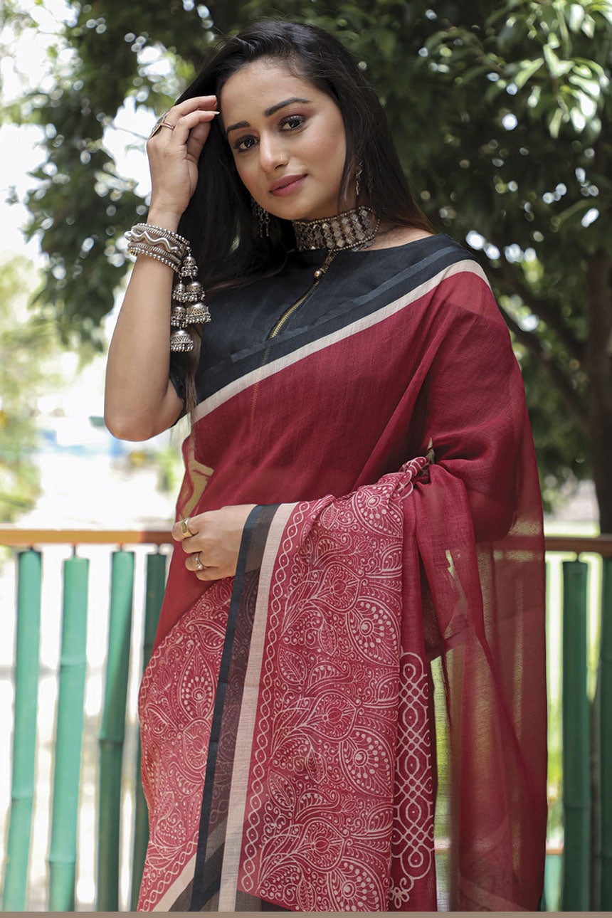 maroon-linen-saree-zb130361_3_SareeButa.com