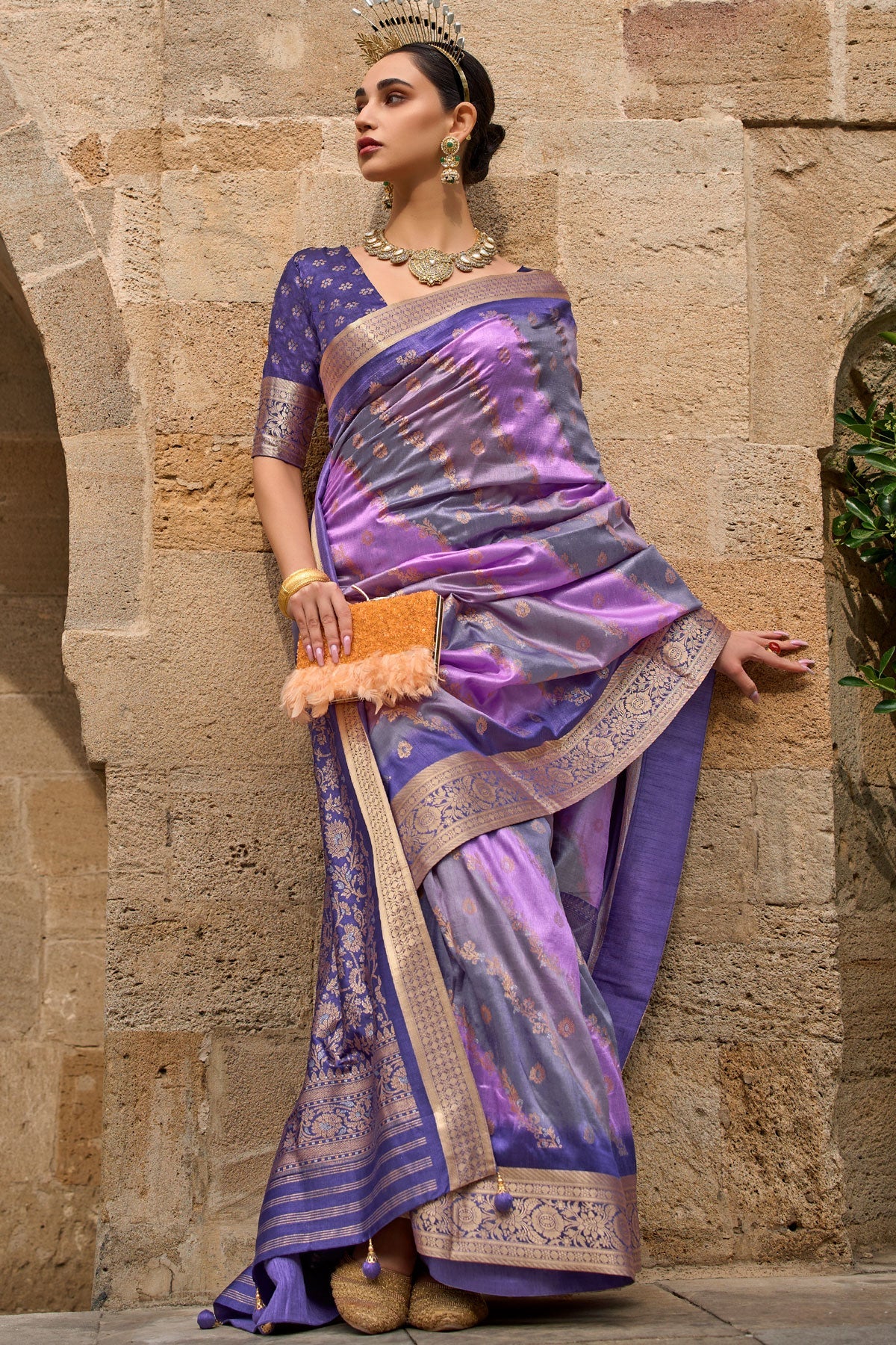 Purple Silk Saree-ZB130221-1