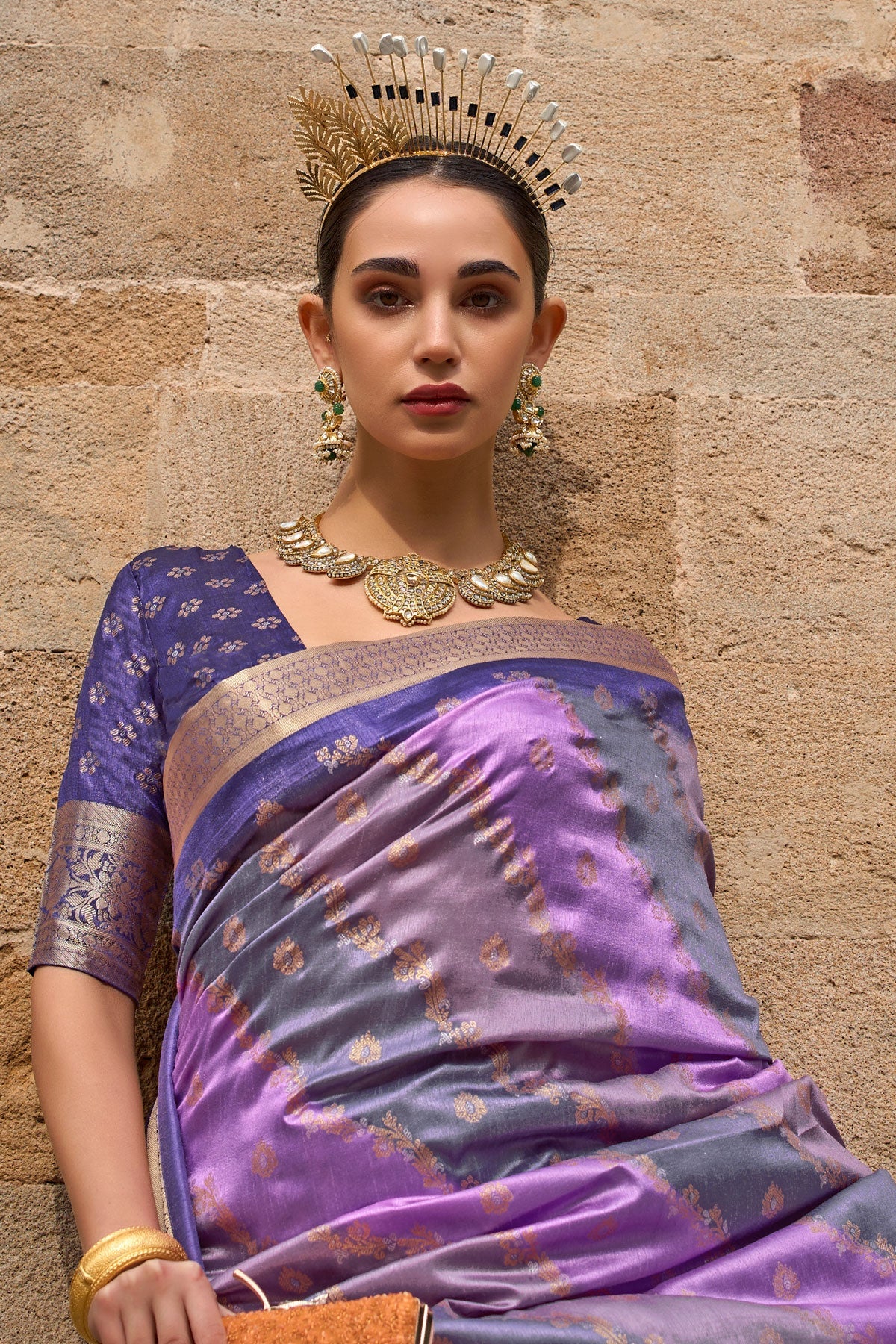 Purple Silk Saree-ZB130221-2