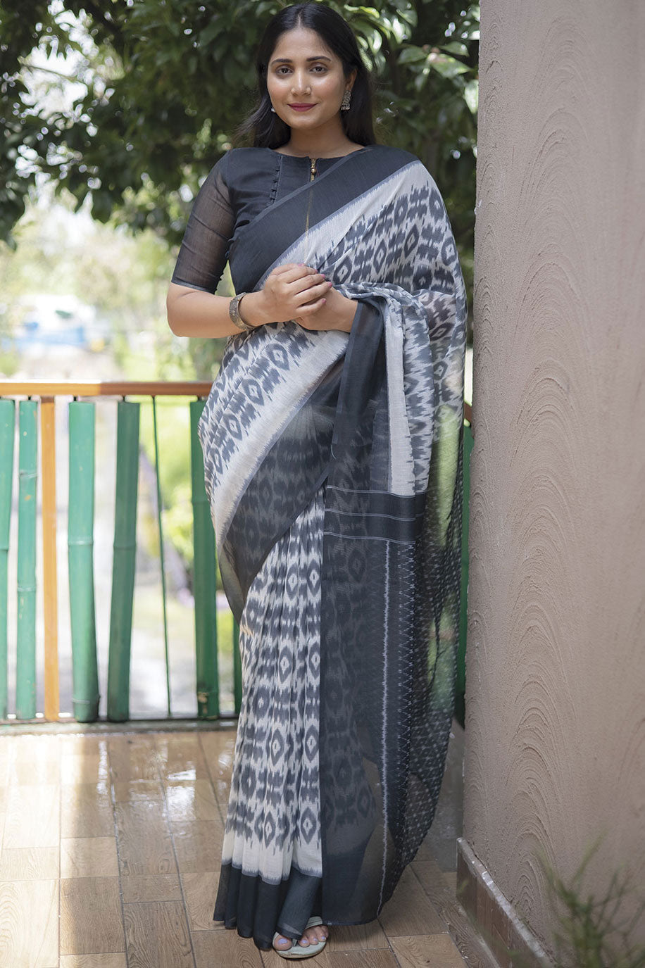 White Linen Saree-ZB130384-1