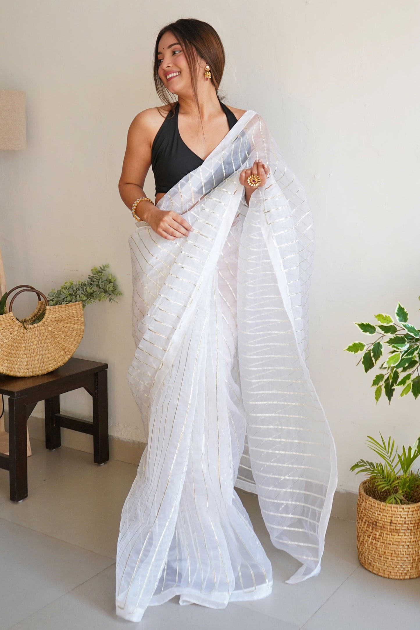 White Organza Saree-ZB130308-2