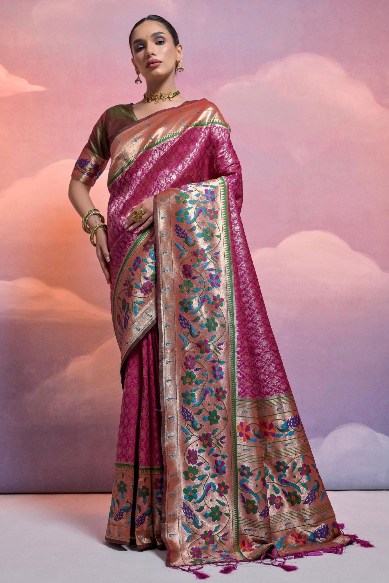 Wine Paithani Silk Saree-ZB130285-1