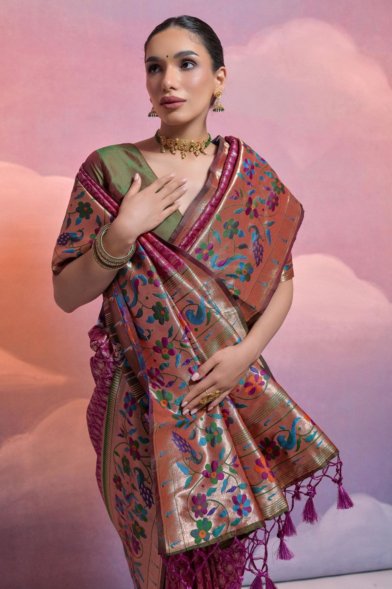 Wine Paithani Silk Saree-ZB130285-2