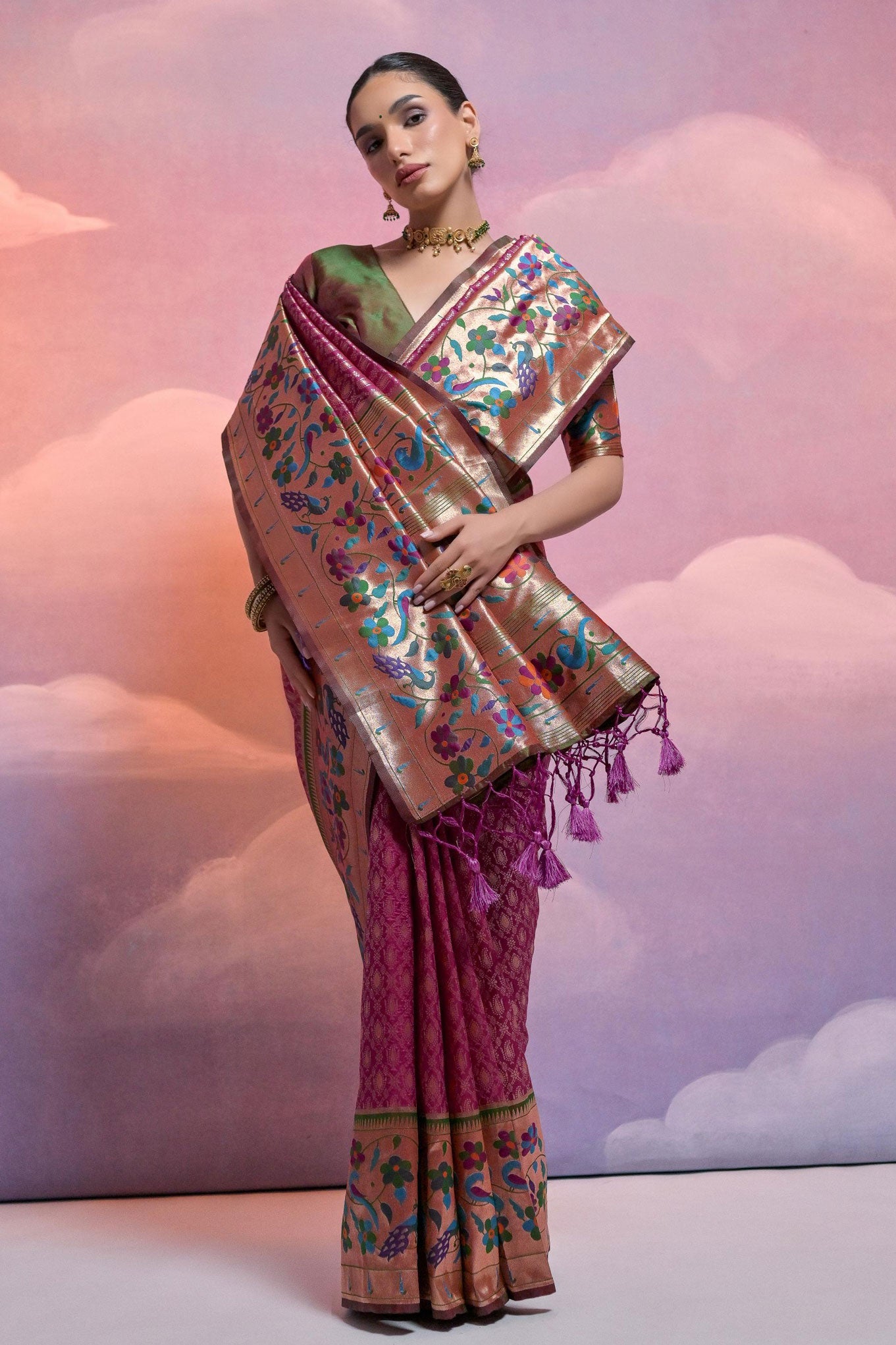 Wine Paithani Silk Saree-ZB130285-3