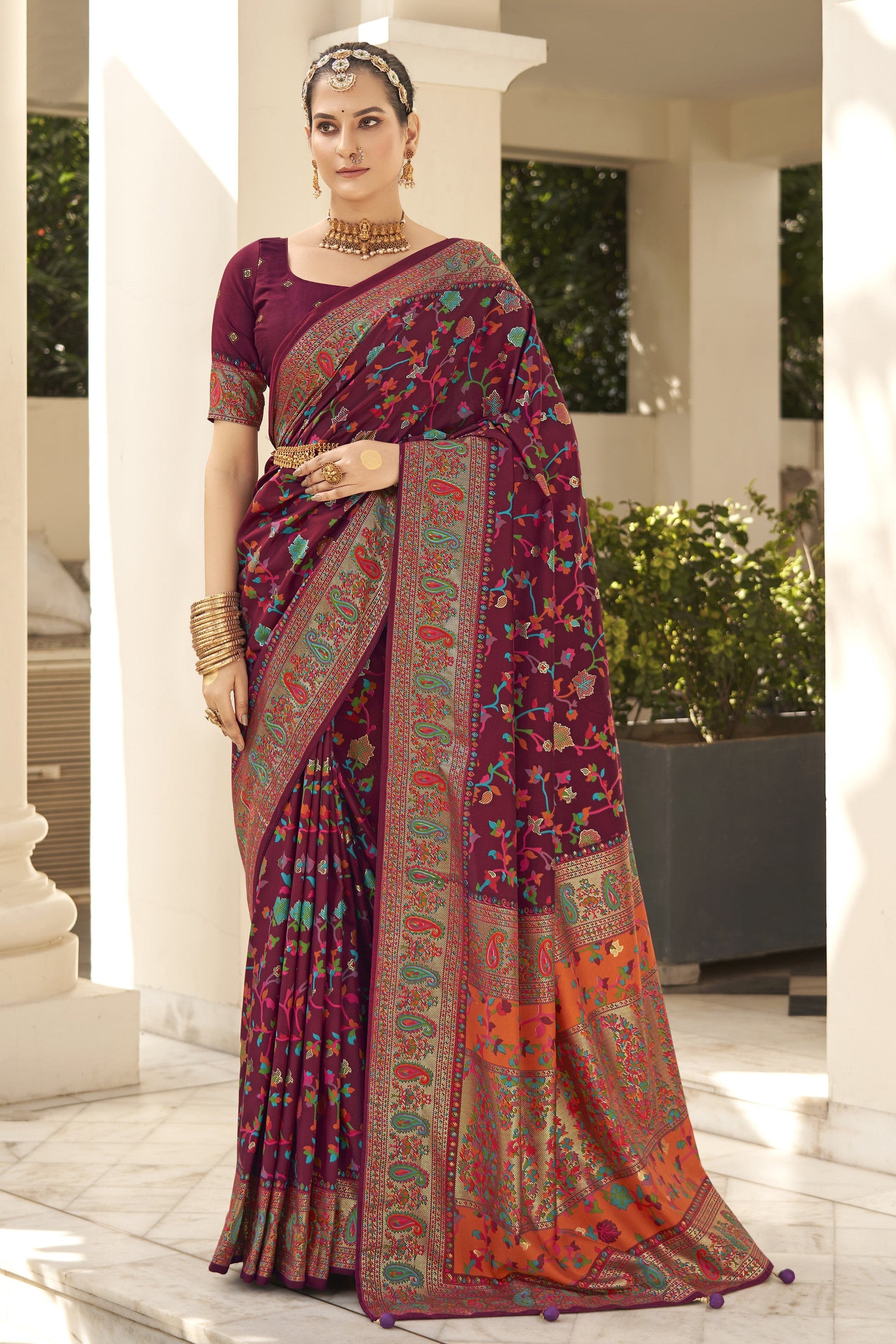 Wine Tussar Silk Saree-ZB130475_1