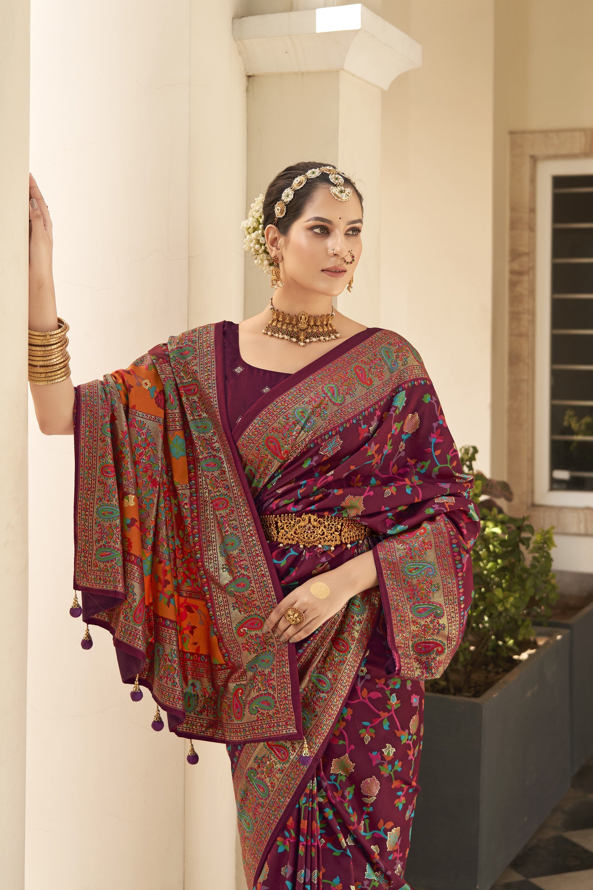 Wine Tussar Silk Saree-ZB130475_2