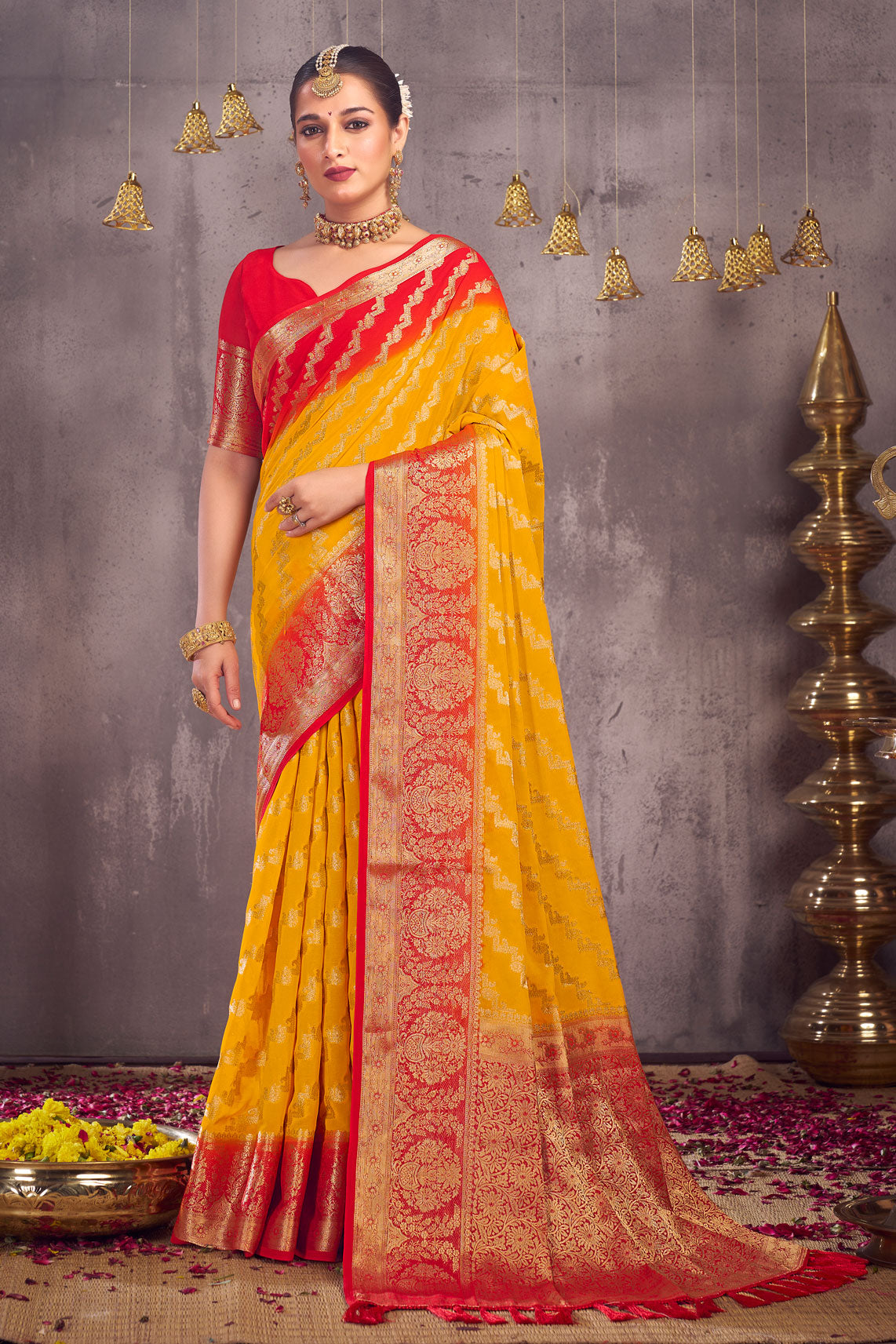 yellow-georgette-banarasi-saree-zb130291_1_SareeButa.com