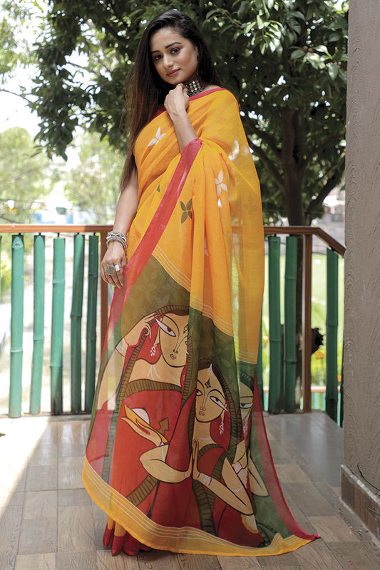 yellow-linen-saree-zb130360_1_SareeButa.com