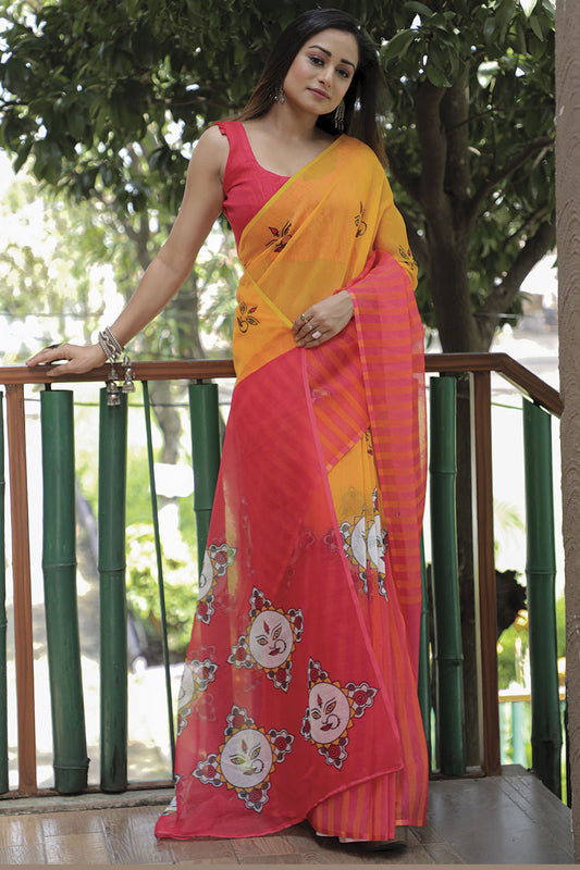 Yellow Linen Saree-ZB130364-1