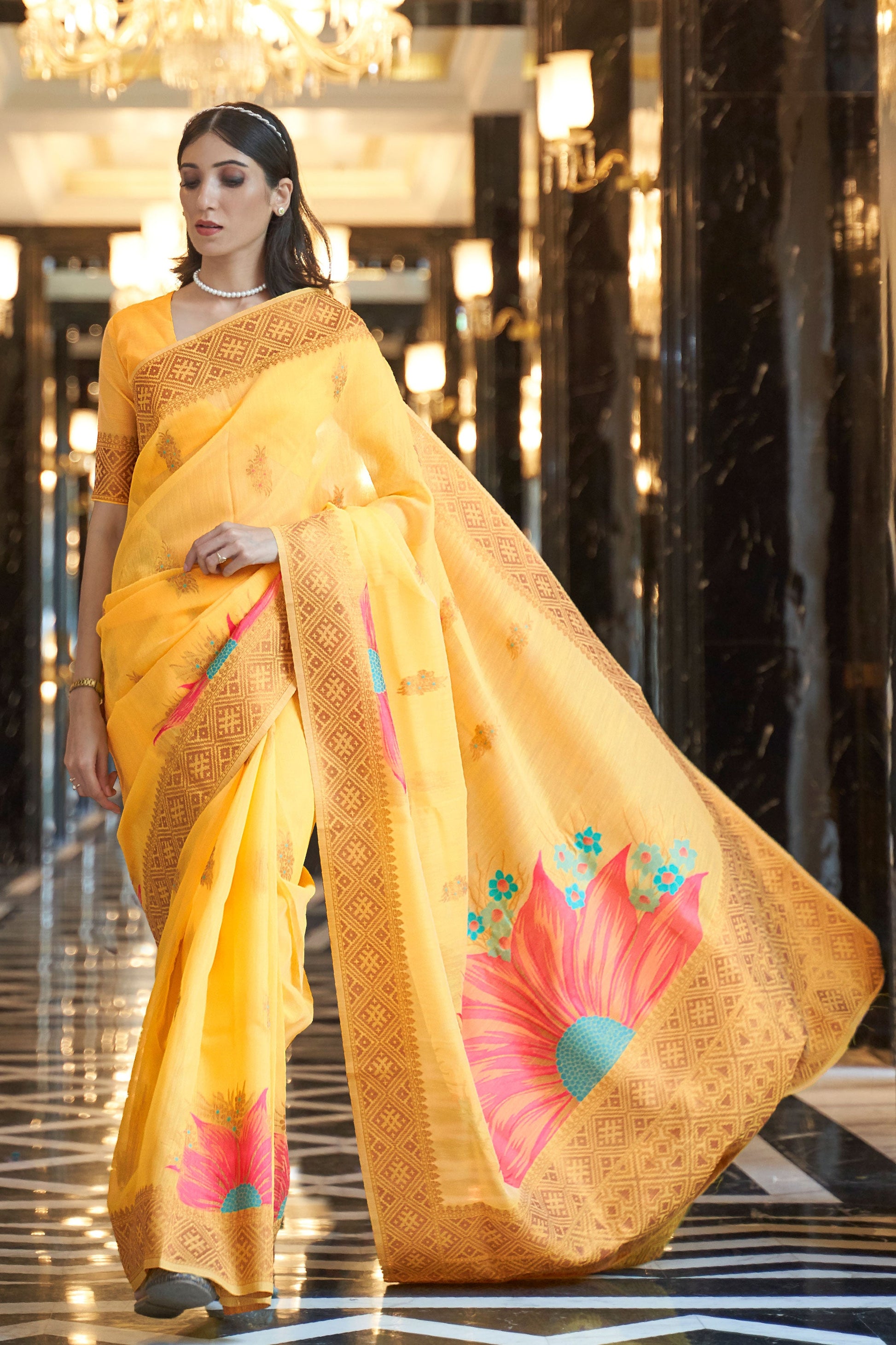 yellow-linen-saree-zb140095_1_SareeButa.com